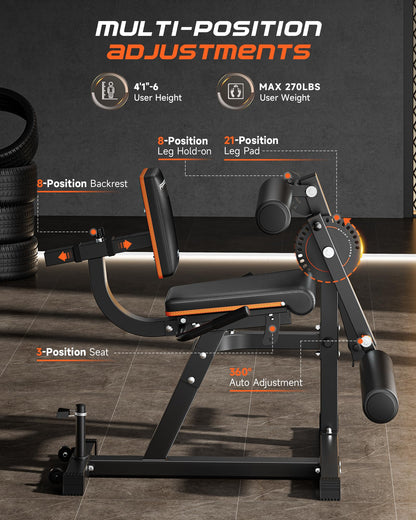 FEIERDUN 4-in-1 Adjustable Leg Extension Curl Machine - 700lbs Capacity Leg Extension Machine for Lower Body Workouts - Adjustable Leg Curl Machine, Home Gym Weight Machine, Black