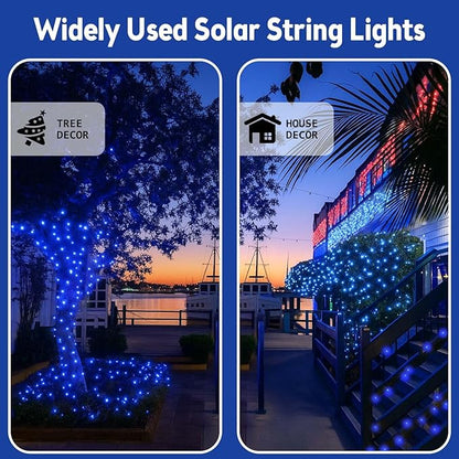 Extra-Long Solar String Lights Outdoor, 4-Pack 400 LED Solar Christmas Fairy Lights for Outside Waterproof, Copper Wire 8 Modes Solar Twinkle Fairy Light for Xmas Tree Garden Party Wedding Decor(Blue)