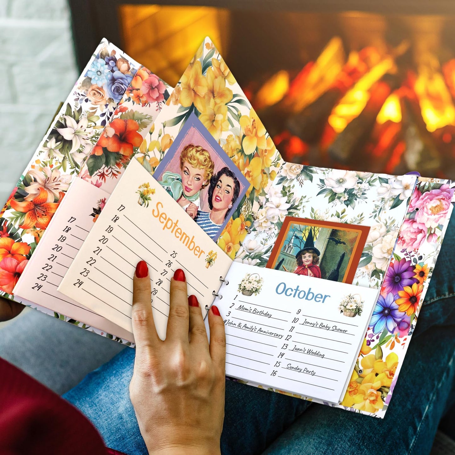 Ceiba Tree Greeting Card Organizer with 24 Pockets Teacher Appreciation Gift Card Book Flora Month by Month Hardcover Binder Birthday Reminder for Holiday Wedding Anniversary Home Office