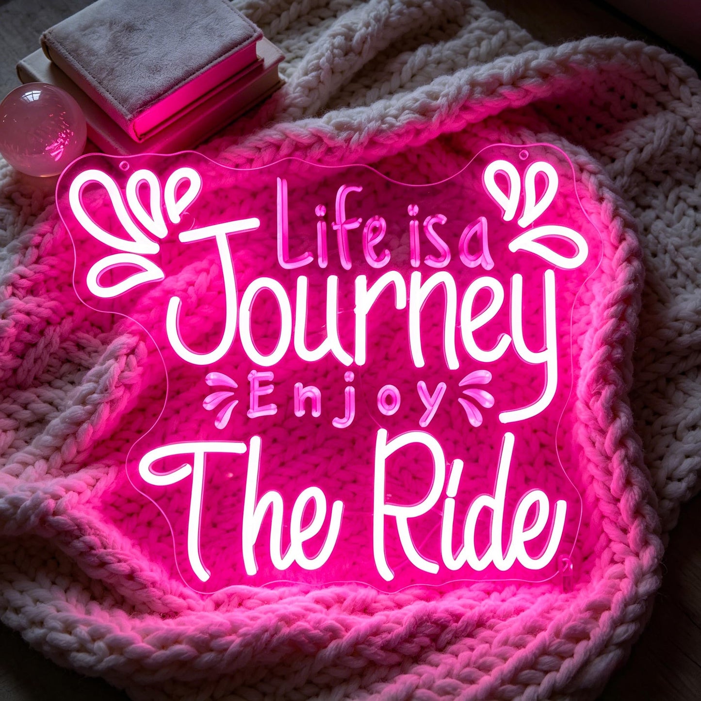 Whfobfe Pink Neon Sign Led Neon Lights Signs for Wall Decor USB Powered Led Signs for Room Decoration-Life is a Journey Enjoy The Ride