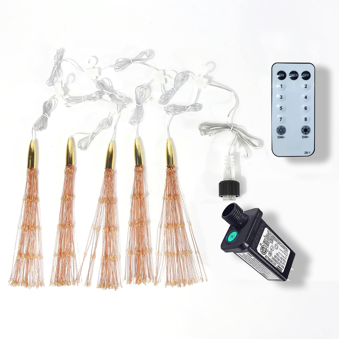 SHUKAN 5 Pcs 1000 LED Plug-in Starburst Sphere Lights, Firework Light 8 Modes Dimmable Remote Control Waterproof Hanging Fairy Light, Copper Wire Lights for Patio Party Tent Christmas (Warm White)