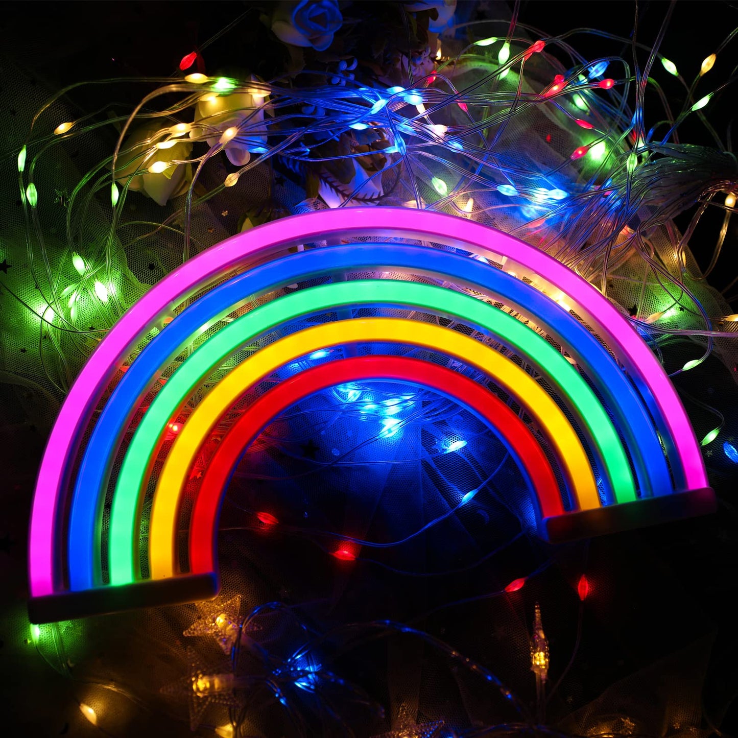 ENUOLI Rainbow Neon Light Signs Wall Decoration USB Powered or Battery Night Light LED Neon Decor Sign Lamp for Dorm Room Bedroom Table Christmas Party Birthday Party Wedding Kids Room Kids Gift