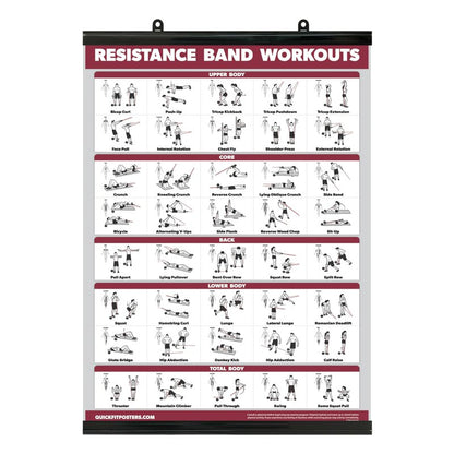 Palace Learning QUICKFIT Resistance Bands Workout Exercise Poster - Double Sided (Laminated with Plastic Frame, 18" x 24")