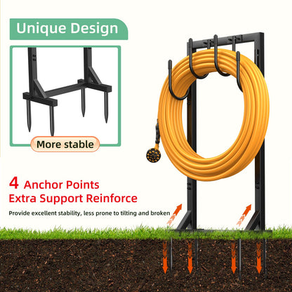 Yumatum Garden Hose Holder Reel, Upgraded Metal Hose Reels Holds 150ft Hose with 4 Large hooks, Heavy Duty Freestanding Water Hose Holders, Detachable Hose Storage Hanger for Outside