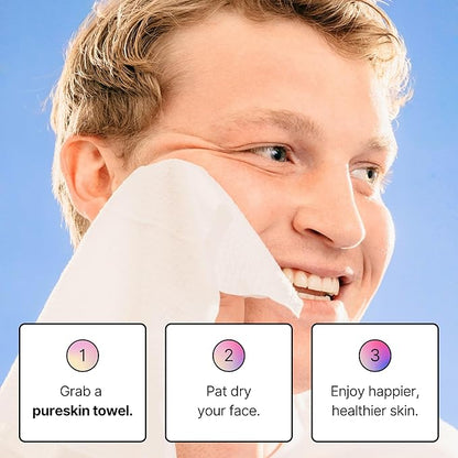 pureskin Daily Clean Facial Towels, 100% Biodegradable Pure Cotton, Premium