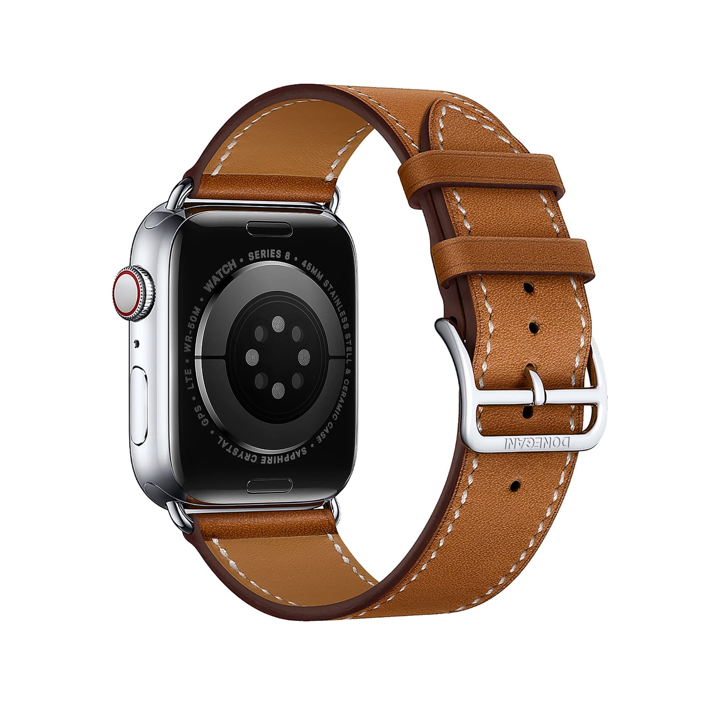 DONEGANI LB1 Leather Band for Apple Watch Bands Women Men Se Ultra 2 40mm 44mm 46mm 42mm 45mm 41mm 38mm 49mm Series 11 10 9 8 7 6 5 4 3 iWatch Strap Silicone Brown