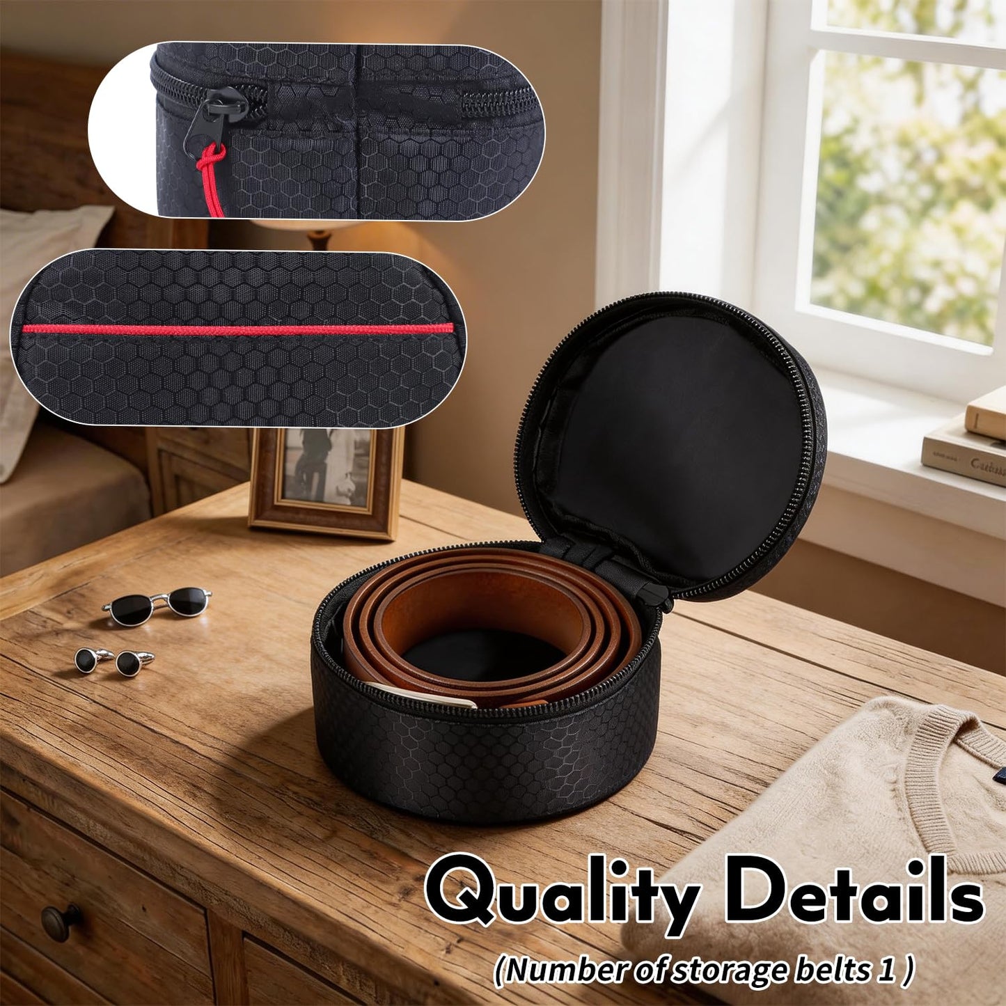 TUSIASC Belt Organizer Case,Travel Belt Storage Holder for Closet Drawer,Display Case for Belts,Ties,Portable Container Storage Holder,Height 2.6inch(Bag Only)