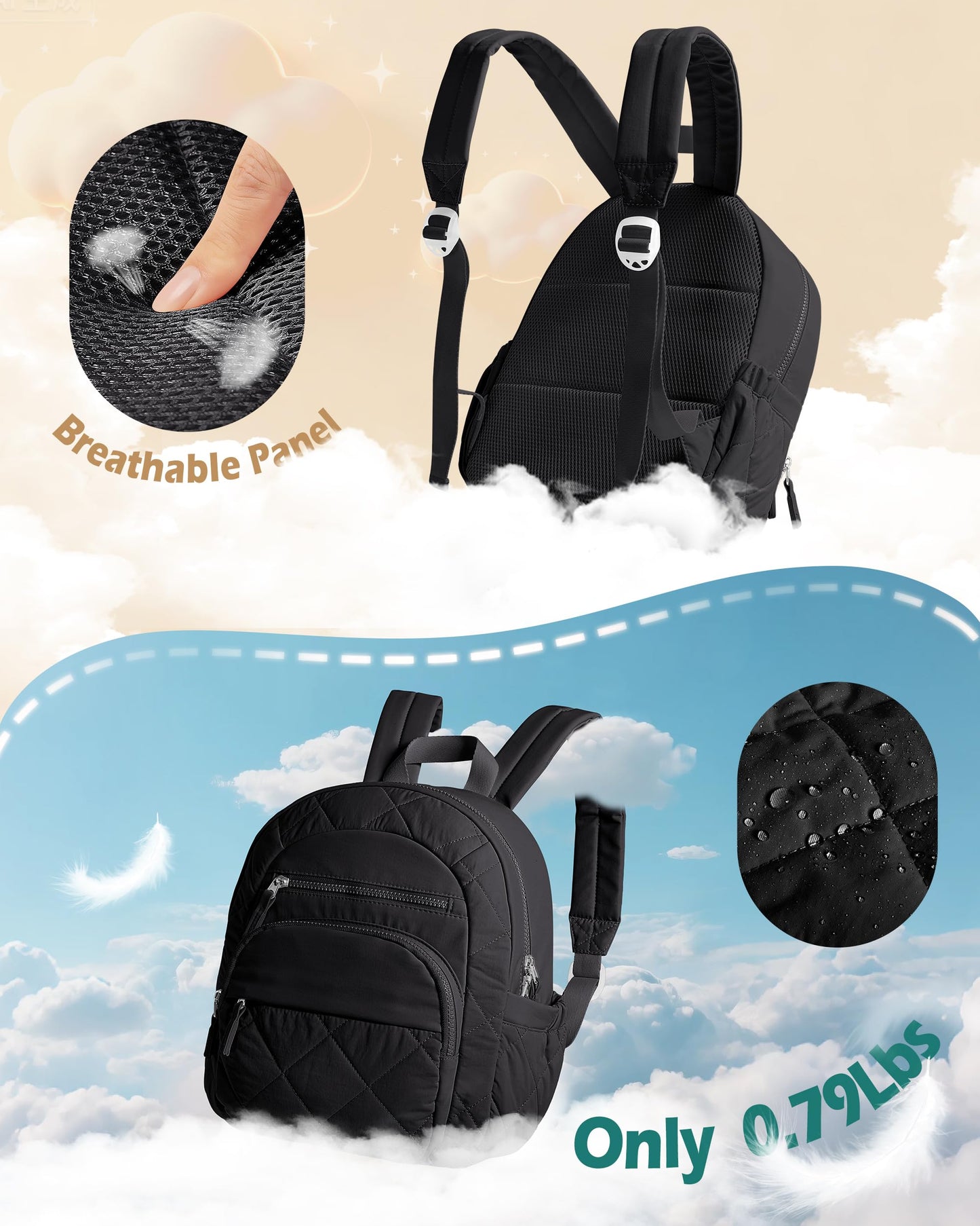 Smasrob Women Mini Backpack with RFID Blocking Pocket, Small Puffer Backpack Purse, Lightweight Quilted Backpack for Work, College or Travel, Black