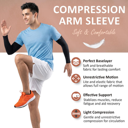 AetherGear Compression Arm Sleeve (2 pack) - Men and Women for Basketball, Volleyball, Tennis, Golf, Baseball, UV Protection (Black)