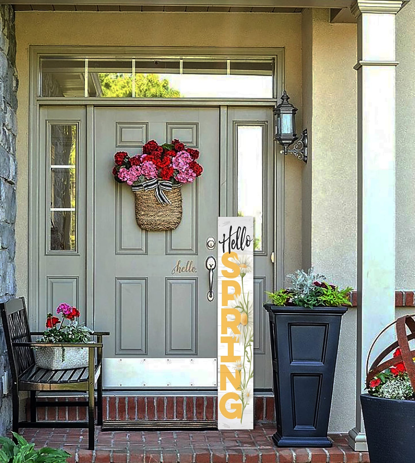 Hello Spring Wooden Porch Sign 47" Spring Large Welcome Porch Sign for Home Front Door Yard Season Decor