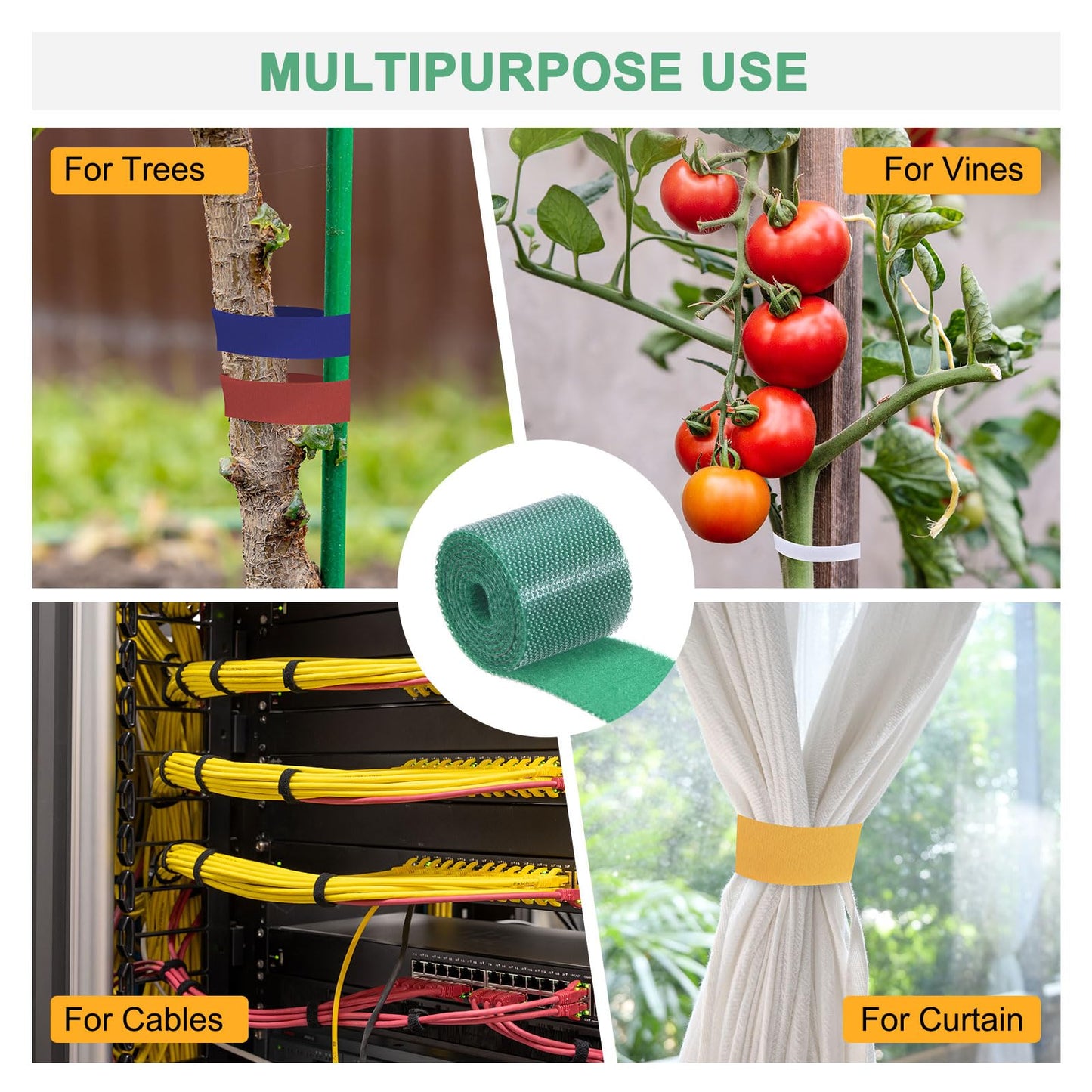 M METERXITY 2-Roll Garden Plant Tape, 33 ft x 0.8 in Garden Hook and Loop Plant Ties Multi-Purpose Use Adjustable and Reusable Twist Wire Tape for Plants/Flowers/Vines [Green]