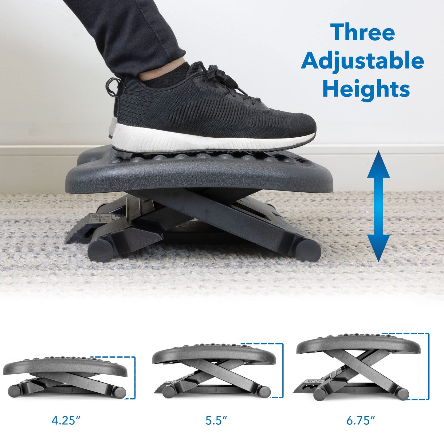 Mount-It! Ergonomic Under Desk Footrest with Massage Rollers, Adjustable Height & 30° Tilt Foot Rest Under Desk (4.25"–6.75"), Office Foot Stool with Non Slip Surface