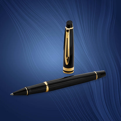 Waterman Expert Rollerball Pen, Gloss Black with 23k Gold Trim, Fine Point, Black Ink, Luxury Pen in Gift Box, Great Gift for Coworker