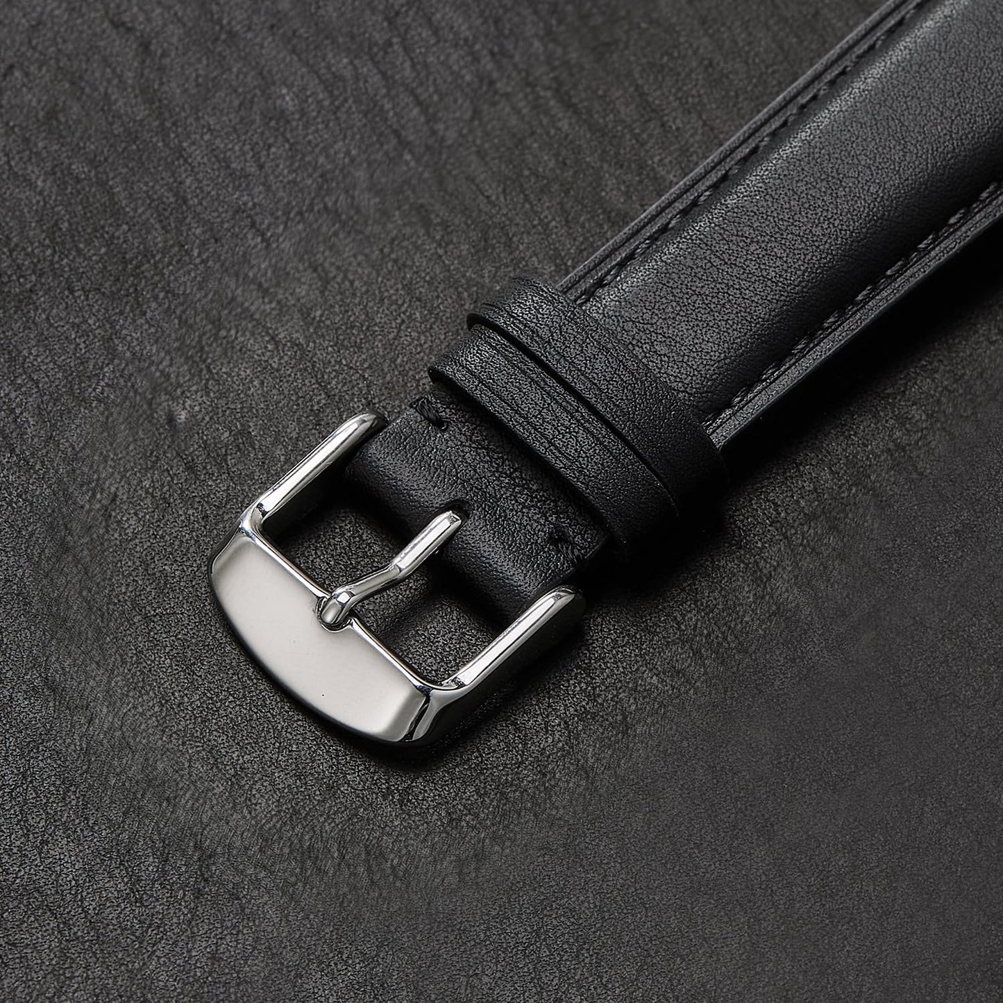 Afany Leather Watch Band 20mm for Men and Women, Quick Release Watch Strap, Black Replacement Watchband