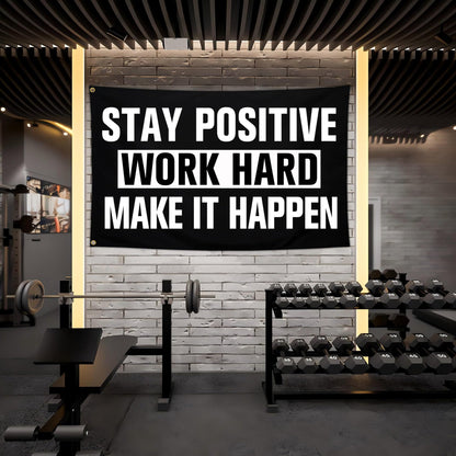 Aroxtms Discipline Motivational Flag 3x5 Ft Stay Positive Work Hard Make It Happen Gym Motivational Inspirational Flags for Room Guys Home Gym Bedroom College Dorm Motivational Wall Decor Banner