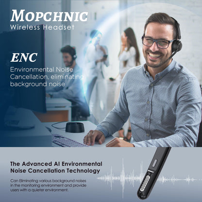 Mopchnic Bluetooth Headset, Wireless Headphone with AI Noise-Canceling Microphone On Ear Wireless Headset with USB Dongle for Computer Office