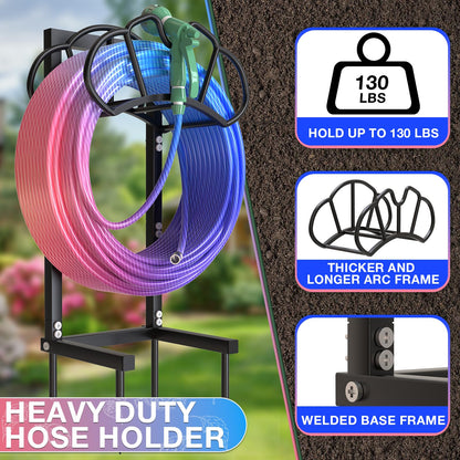 Qatsrin New Garden Hose Holder, Super Stable Water Hose Holders Stand Holds 160-Feet Hose, Detachable Freestanding Hose Storage Hanger Rack for Outside Yard Lawn Farm, Black
