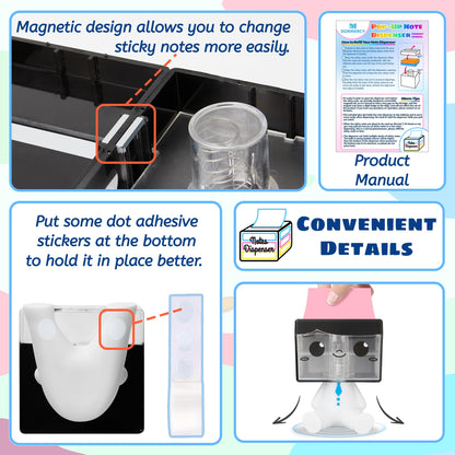 Dormercy Pop-up Notes Dispenser for Desk, Idea Boy Sticky Note Holder for Office School, Cute Office Supplies, 3x3 in, Magnetic Design, White, 1 Pack