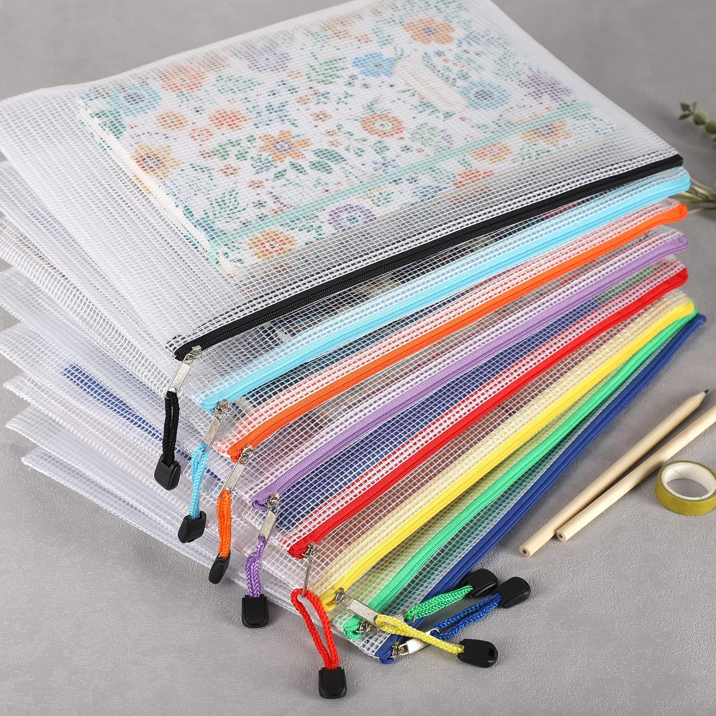 EOOUT 24pcs Mesh Zipper Pouch Bags, A4 Pencil Pouch for Organizing Storage, Waterproof Zipper Pouches, Letter Size, File Bags for School, Toys, Puzzle, Board Games and Office Supplies