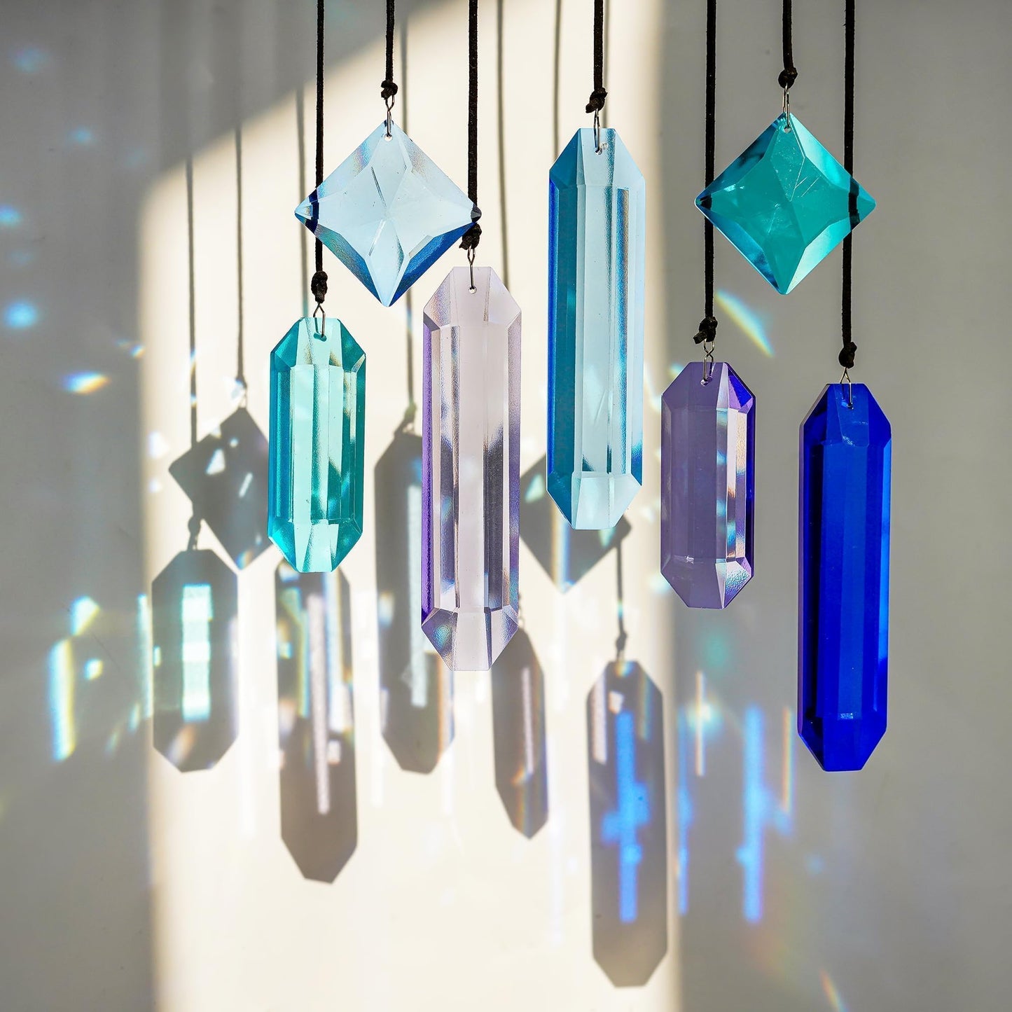 HDCRYSTALGIFTS Crystal Prisms Suncatchers for Window Hanging, 7PCS Blue Dreams Suncatcher Gift for Mom Women Rainbow Maker Sun Catcher Indoor Window Home Garden Christmas Tree Decor