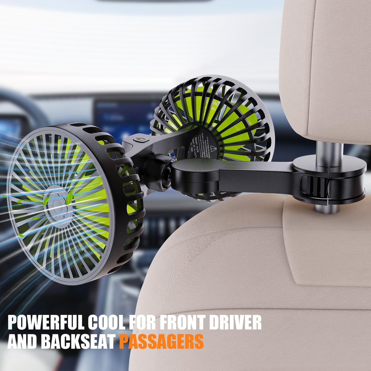 Hayousui USB Car Cooling Fans for Backseat: Dual Head Car Fan for Kids 3 Speeds 360° Rotatable Vehicle Rear Headrest Fans 5V Powerful Electric Air Circulation Fan for Sedan SUV RV Truck (USB Plug)