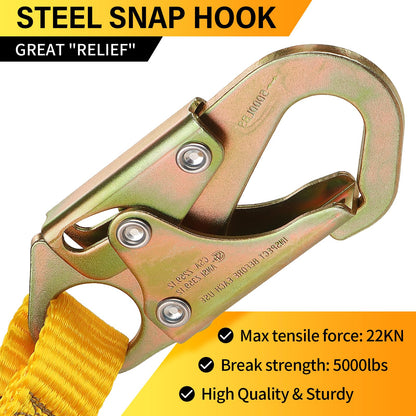 TRSMIMA Tree Climbing Safety Lanyard - 4ft to 6ft Adust Fall protection Webbing Belt Hunting Roof Strap Double Rebar Hook