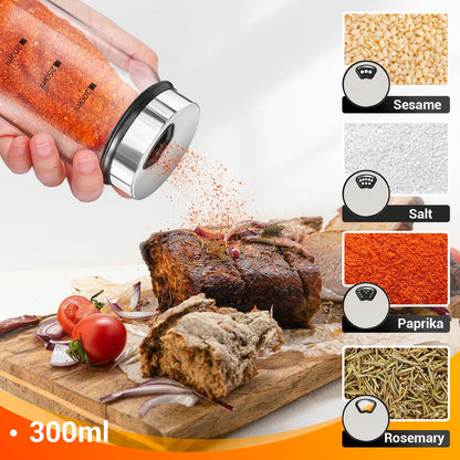 Segarty Spice Jars, 6 Pack 3 oz Spice Bottles with Shaker Lids, Glass Empty Storage Containers with Adjustable Stainless Steel Flow Top for Your Regularly Used Spices