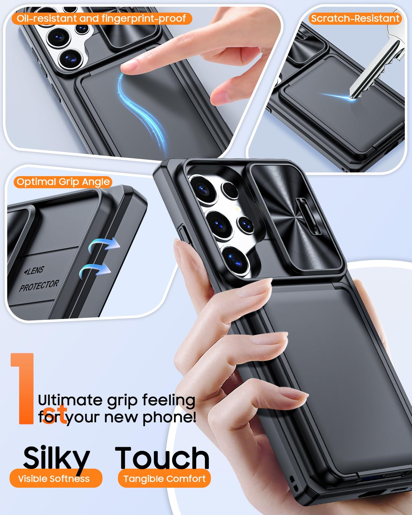 BSNRM for Samsung Galaxy S24 Ultra Case Wallet with RFID Blocking, Card Holder, Slide Camera Lens Cover, Silicone Edge Raised, Rugged Heavy Duty Phone Cover Case for Galaxy S24 Ultra, 2024, Black
