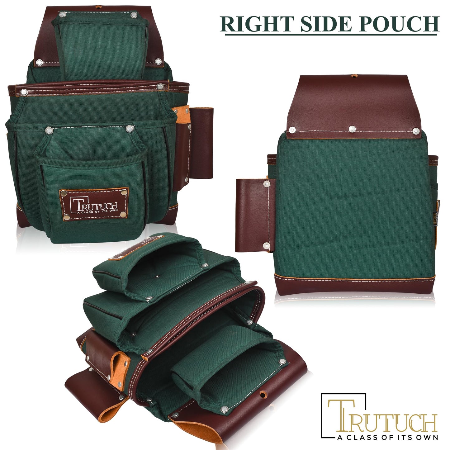 TRUTUCH Nylon and Leather Tool Belt | Framing Tool Bags/Pouch | for Carpenter, Construction, Framers & Electrician (Green)