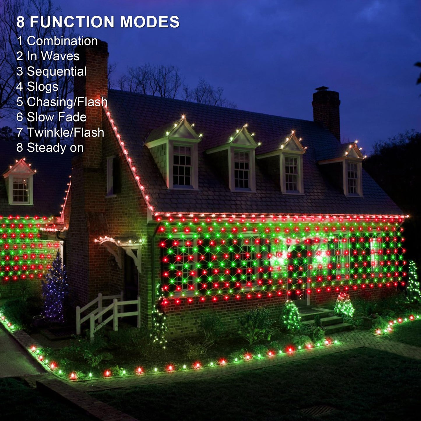 198 LED 9.8 FT*6.6 FT Net Lights Plug in, 8 Lighting Modes Mesh Light Connectable, Waterproof Christmas Net Lights Outdoor for Bushes, Wedding, Holiday, Garden, Xmas Tree Decorations(Red and Green)
