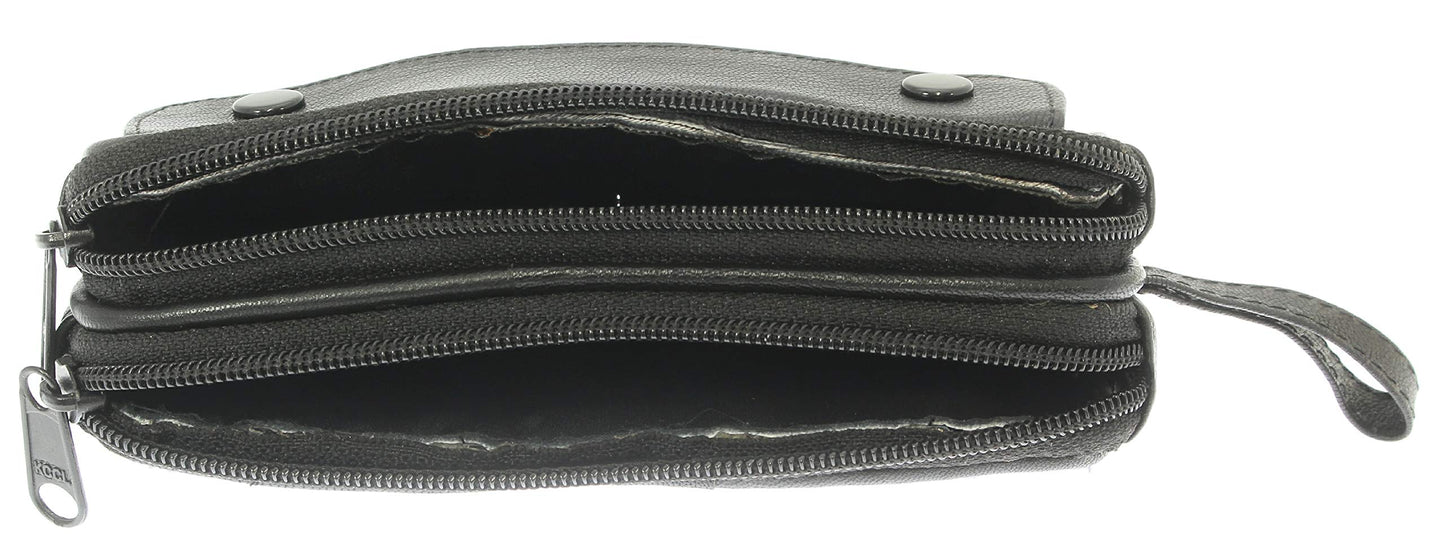 Soft Black Goat Leather Double Spectacle Glasses Case with Belt Loops/Key Ring Loop