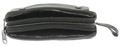 Soft Black Goat Leather Double Spectacle Glasses Case with Belt Loops/Key Ring Loop