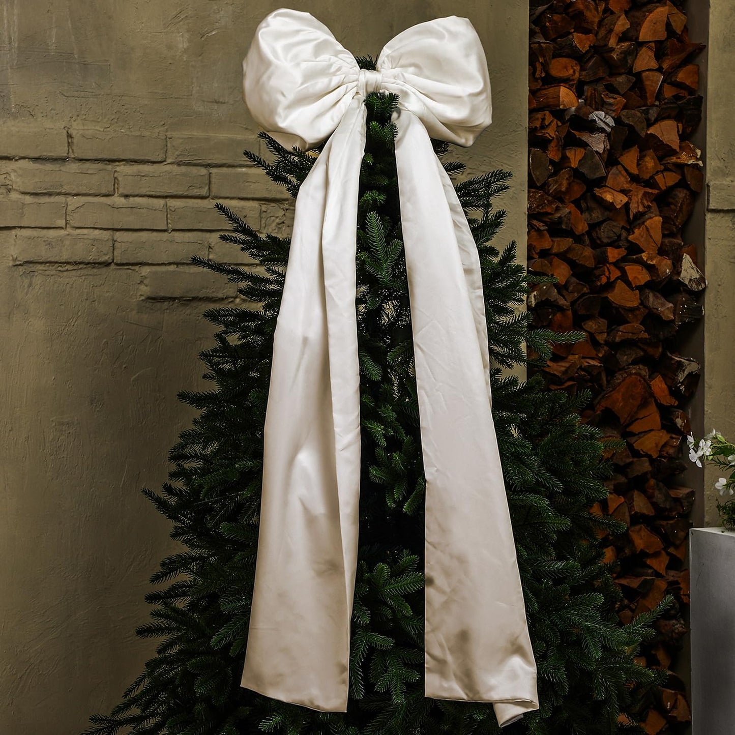Daifunli 20 x 47 Inches Extra Large Satin Bows Decorations Giant Bow with Long Ribbon for Home Wedding Birthday Wall Engagement Party Backdrop Christmas Tree Topper Decor(Champagne Gold)