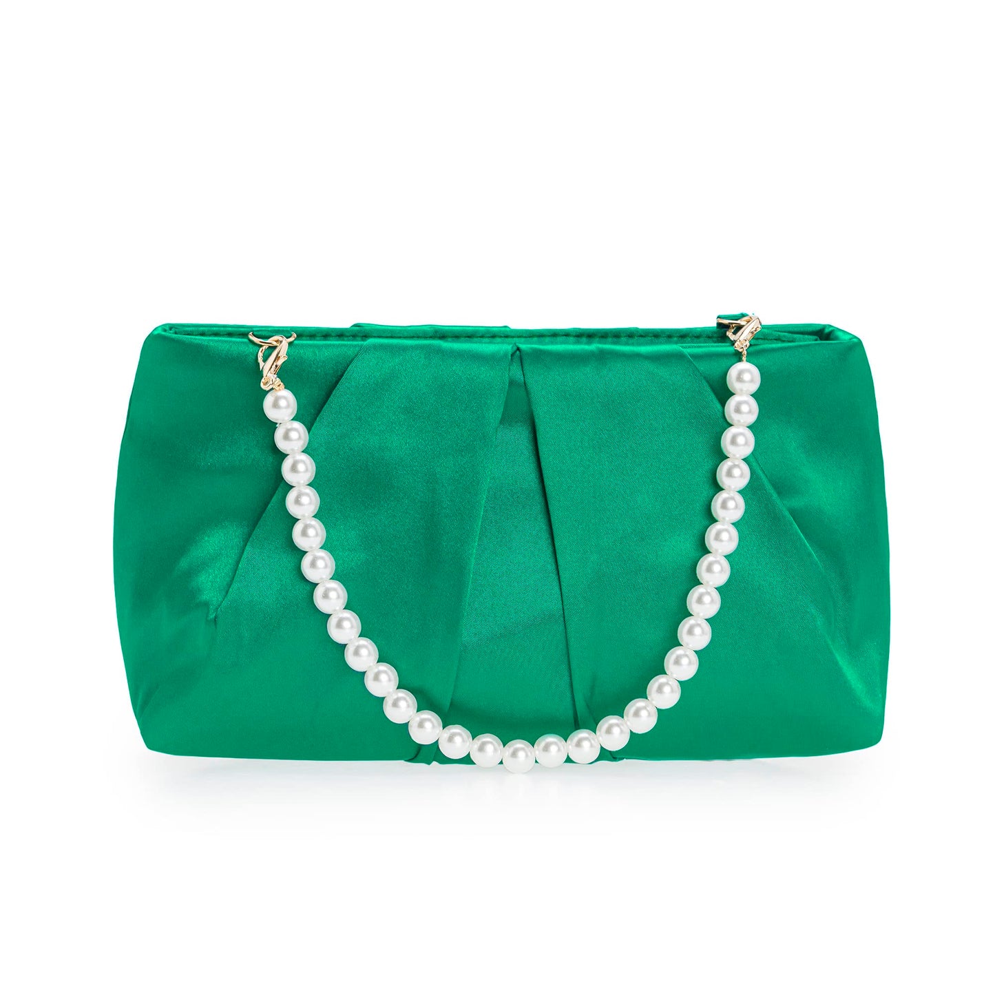 CHARMING TAILOR Evening Bag Women Wedding Party Handbag Small Dressy Formal Purse Pleated Satin Clutch (Green)
