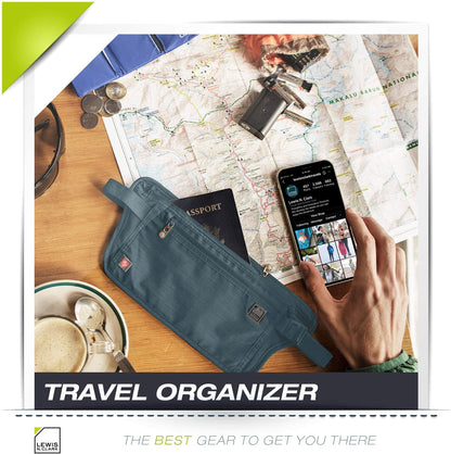 Lewis N. Clark unisex adult + Card, Id, & RFID Money Belt Travel Pouch Waist Stash Credit Card Id Passport Holder for Women Men, Charcoal, Small US