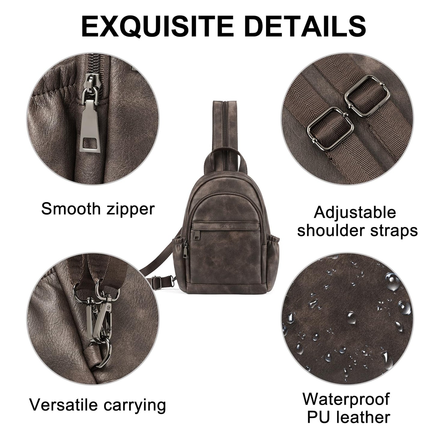 CLUCI Sling Bag for Women Leather Backpack Small Convertible Backpack Purse for Travel Hiking Cycling