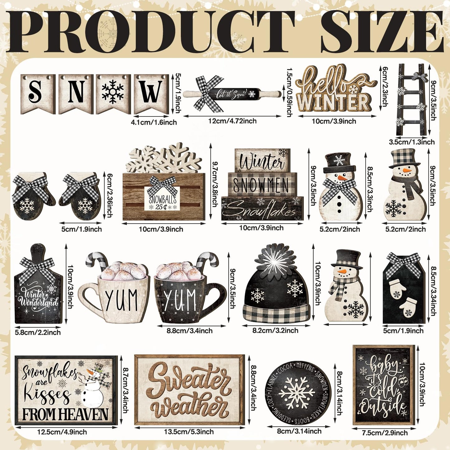CroBlissful 23 Pcs Christmas Winter Tiered Tray Decor Snowman Farmhouse Decor Winter Tiered Table Centerpieces Wood Blocks Signs for Home Shelf, Without Tray(Black, White,Snow)