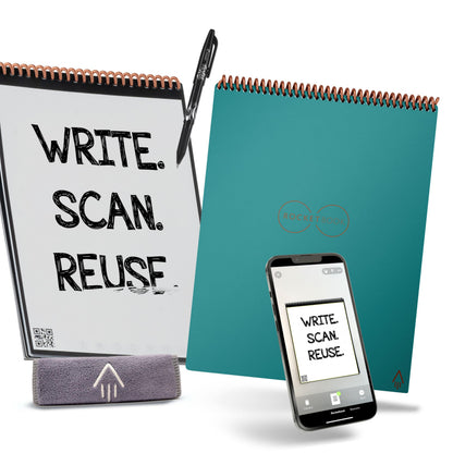 Rocketbook Flip Reusable Smart Notepad | Eco-Friendly, Digitally Connected Notebook for Ambidextrous Writers | Dotted & Lined Combo, 8.5” x 11”, 32 PG, Teal, with Pen, Cloth, and App Included