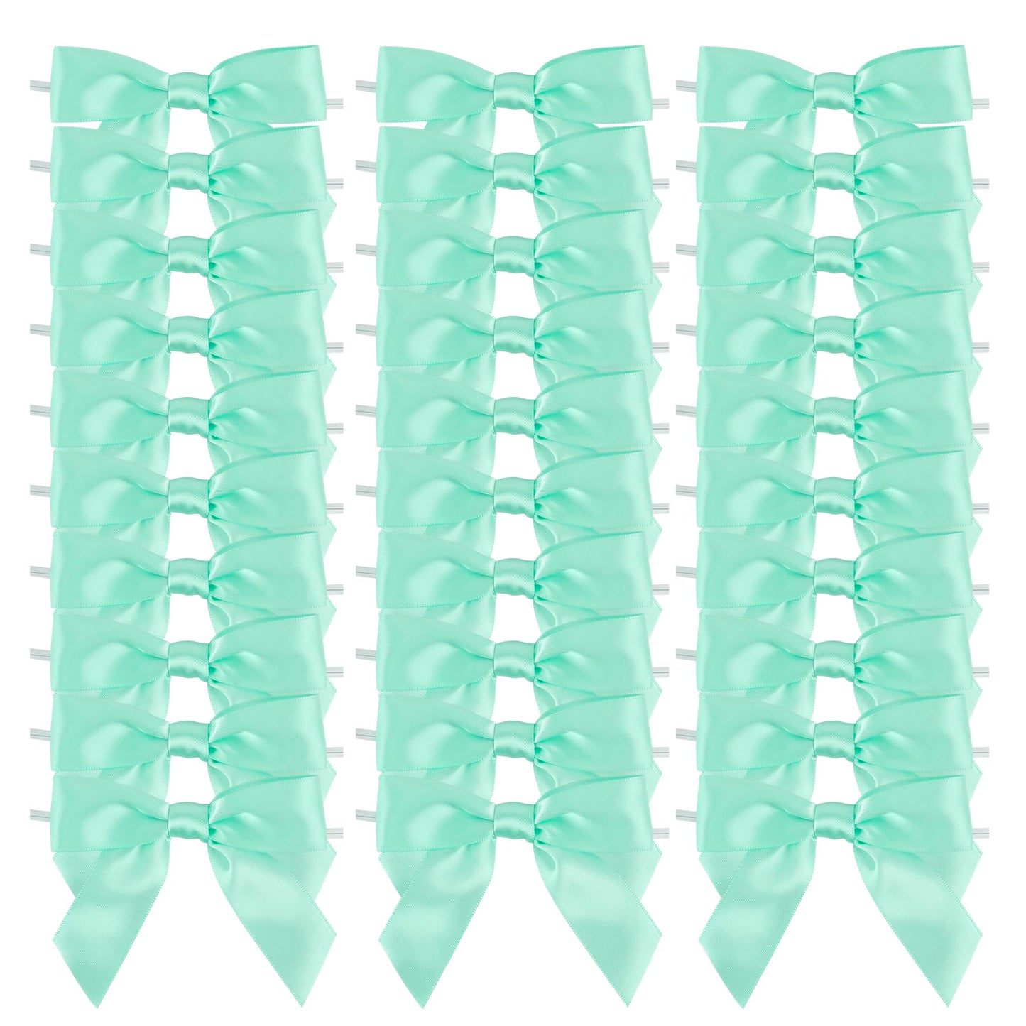 AIMUDI Twist Tie Bows for Treat Bags 3.5" Aqua Blue Satin Ribbon Bows for Crafts Premade Bows with Twist Ties for Crafts Cake Pop Candy Apple Small Bows for Gift Wrapping Wedding Decor, 50 PCs
