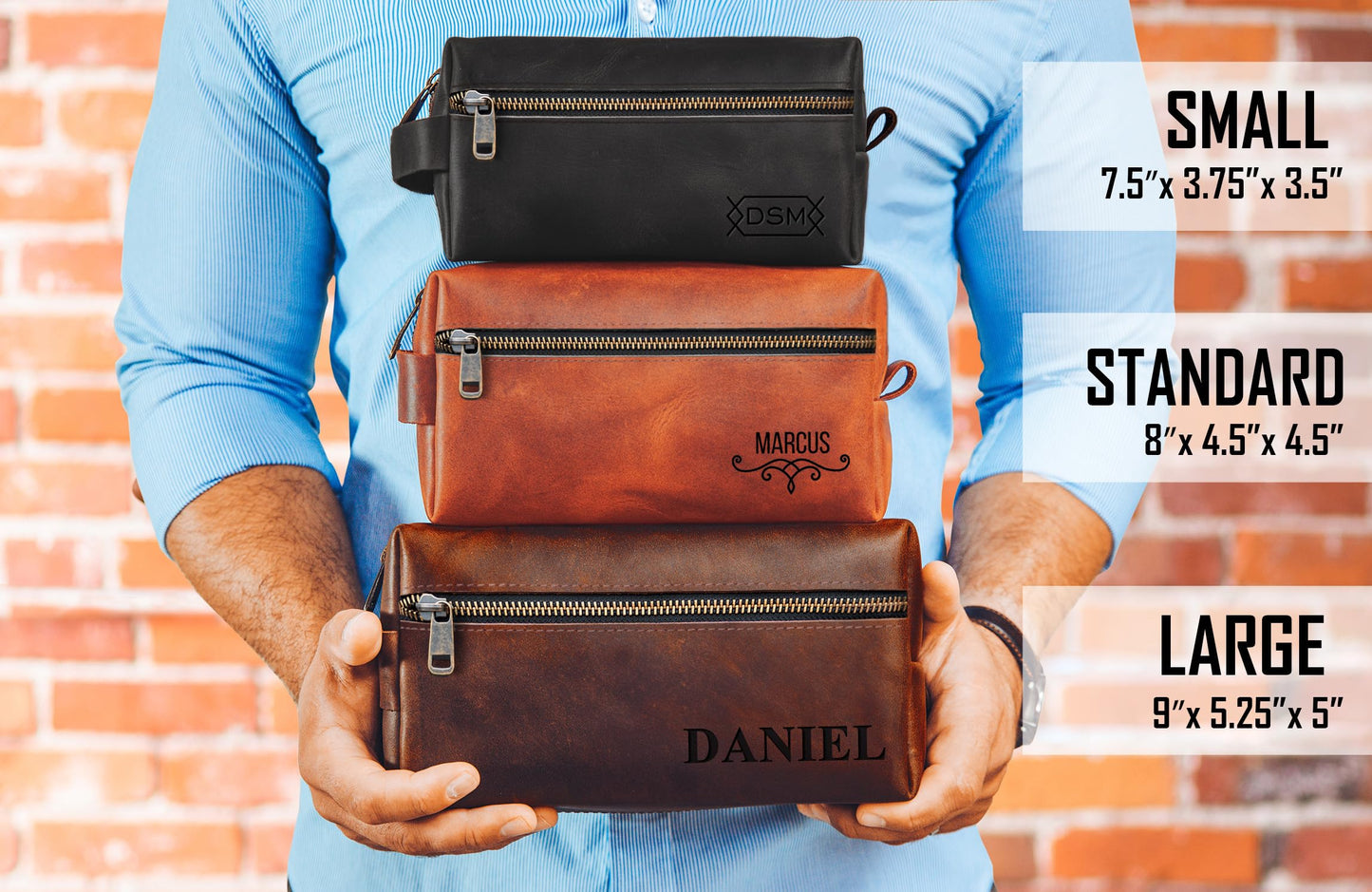 Mens Waterproof Toiletry Bag – Crafted in USA – Ideal Gift for Husband, Dad, Groomsmen, Boyfriend & Friend – Genuine Leather Toiletry Bag Customized Name or Initials – Personalized Travel Bag for Men