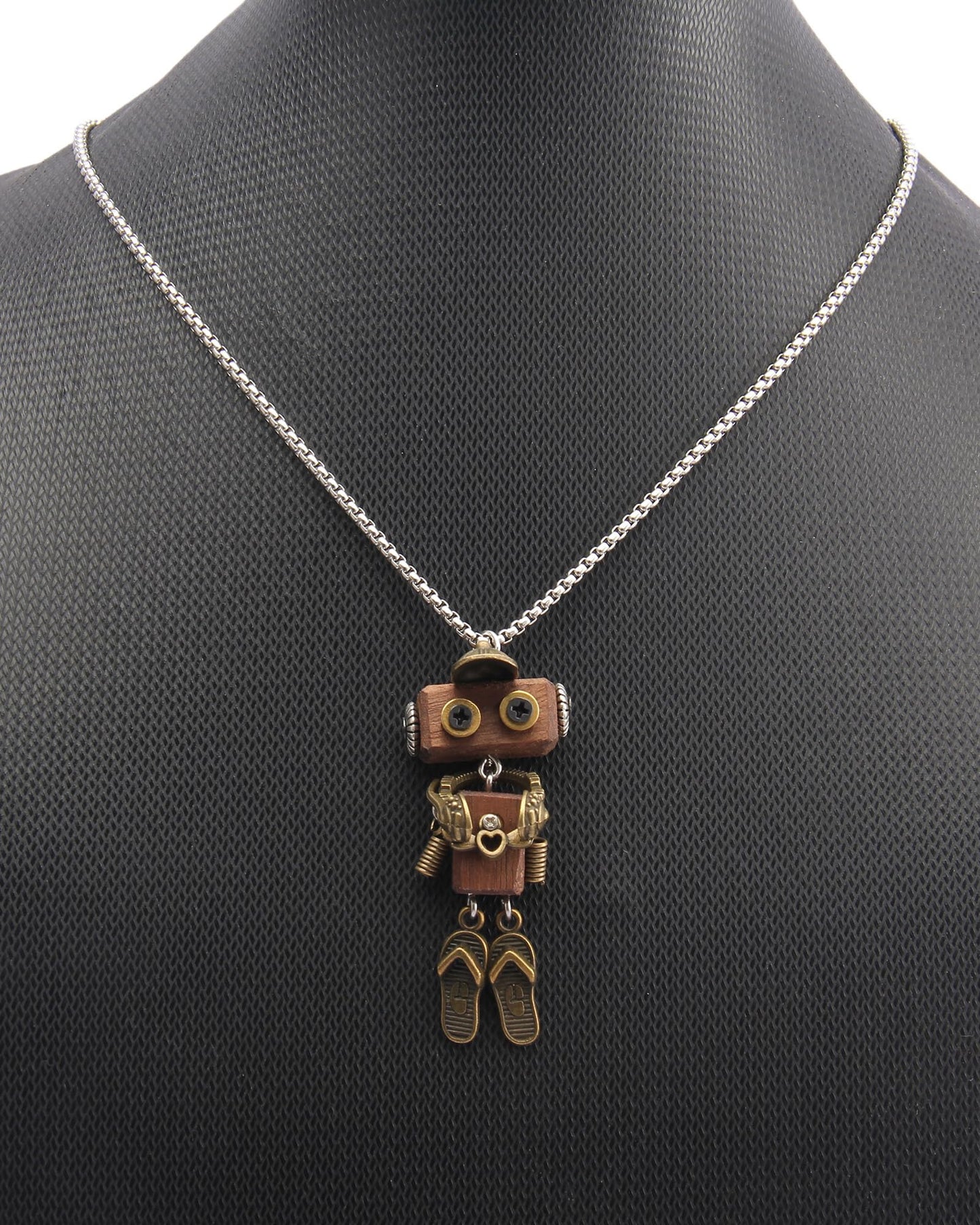 joymiao Wooden Pendant Necklace Steampunk Necklace Womens Gold Necklace Vintage Leather Choker Stainless Necklace Chain Hippie Choker Necklace