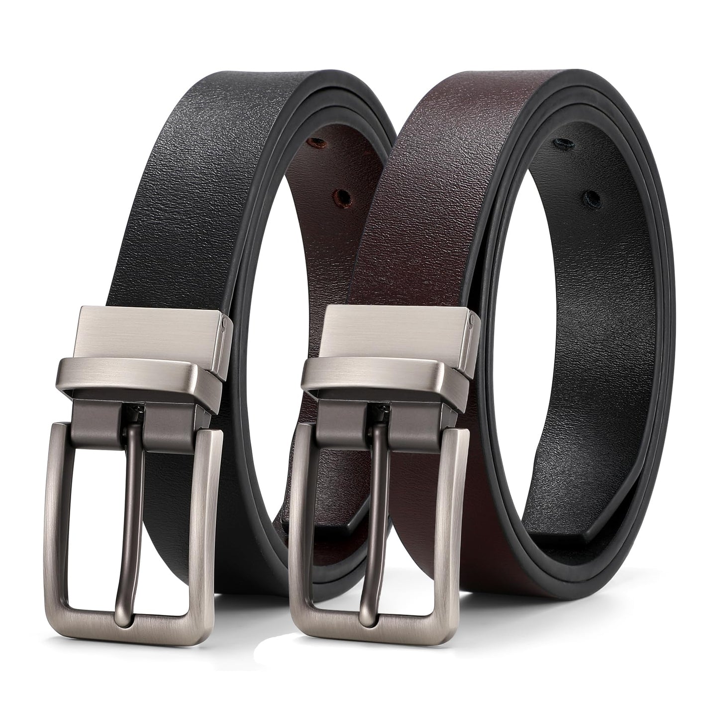 XZQTIVE Reversible Leather Belts for Women with Rotated Metal Buckle Fashion Women Belts(1 Pcs Black/Brown)