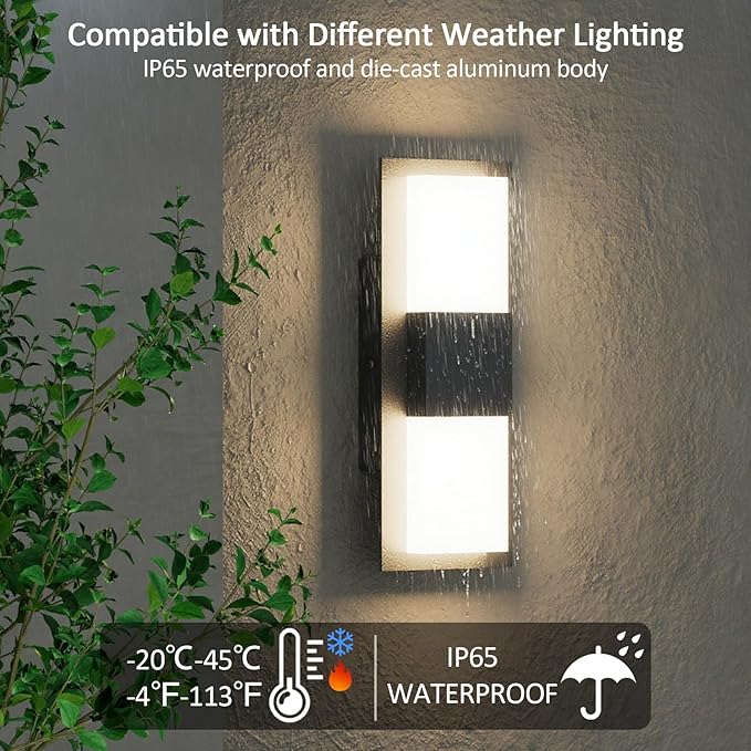 12inches Modern Outdoor Led Wall Light,30W 3000K Porch & Patio Hardwired Sconces with White Clear Acrylic Lampshade,IP65 Waterproof Aluminum Wall Lamp for Garage House Exterior(Black,2Pack)