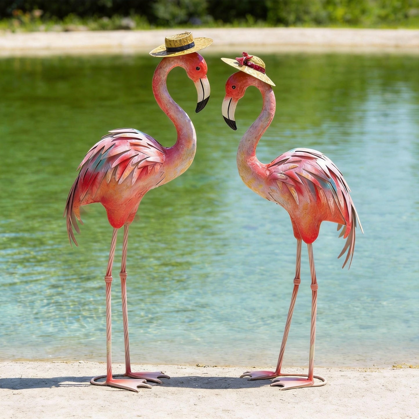 chisheen Flamingo Statues Pink Bird Art Garden Sculptures Outdoor Metal Yard Decor for Wedding Gifts Patio Lawn Porch Ornament Decoration