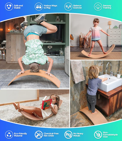 Wooden Balance Board Kids, 37" Natural Wobble Board Wooden Toys for Toddlers Kids & Adults, Birthday Gifts for 2 3 4 5 6 7 8 Year Old Boys Girls, Open Ended Montessori Waldorf Learning Toy