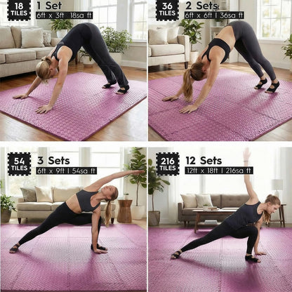 Haulcove Puzzle Exercise Mat, EVA Interlocking Foam Floor Tiles, Non-Slip, Protective, Water-Resistant Flooring for Home Gym & Workout Equipment, 12.6" x 12.6" x 0.4", 18 Sq Ft, 18 Tiles, Pink