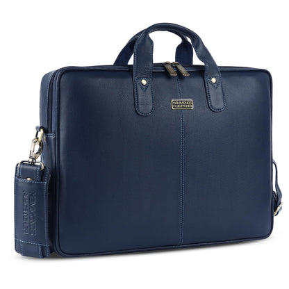 HAMMONDS FLYCATCHER Genuine Leather Laptop Bag for Men with Padded 15.6 Inch Laptop Sleeve, Leather Messenger Bag for Men - Briefcases with Multi Pockets for Office and Travel Use - Blue