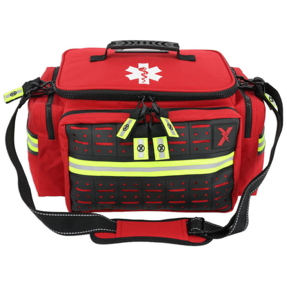 Lightning X Mid-Sized First Responder EMT Bag | LXMB25 | Fully Stocked w/ 240+ First Aid, EMS & Trauma Supplies - RED