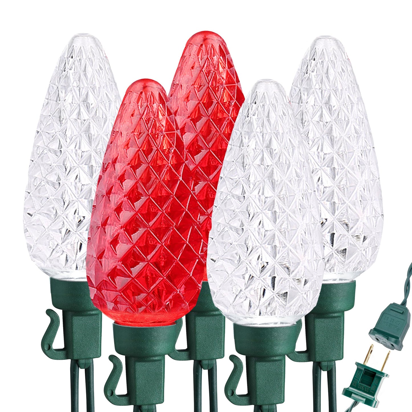 Brizled 100 LED C9 Red & White Christmas Lights, 66FT Faceted Christmas Lights, Connectable Outdoor Indoor Strawberry Light String, 120V UL Certified for Valentine's Day Party Xmas Tree House Garden