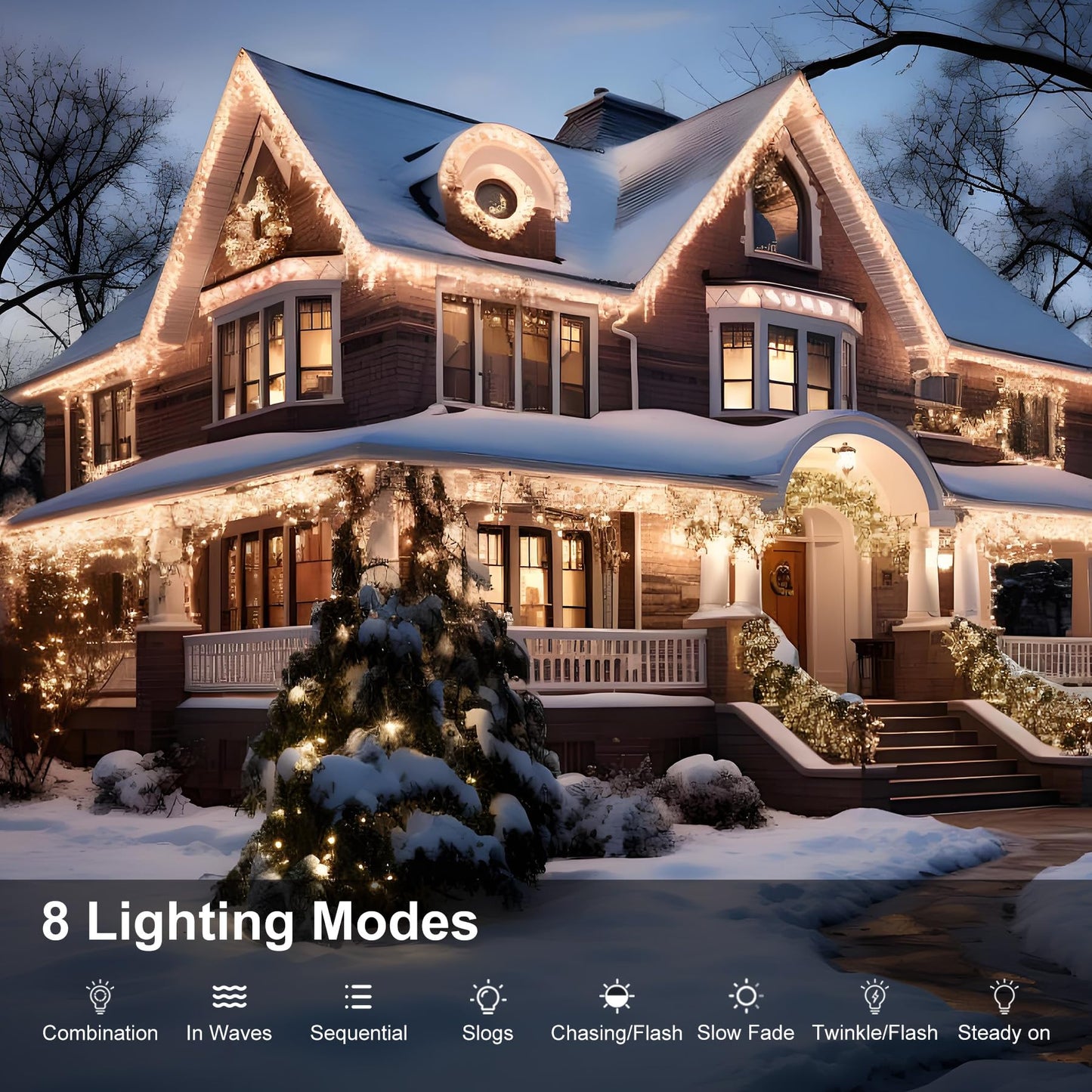 TOPPORTED Icicle Christmas Lights Outdoor,520 LED 49.2FT 8 Modes with 80 Drops Cool White Icicle Lights,Remote Control Outdoor Indoor Fairy String Lights for Christmas Party,Holiday Decorations